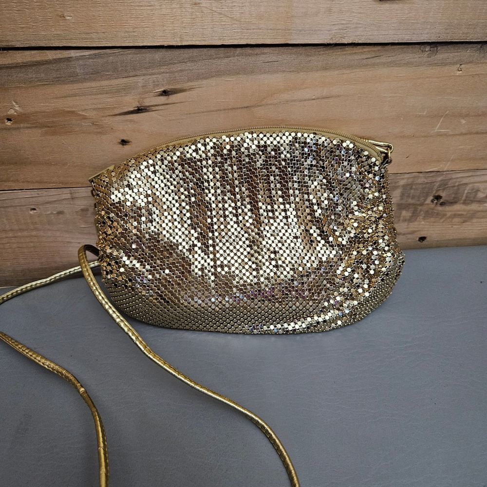 Whiting and Davis International Gold Metal Mesh Crossbody Evening Bag - Picture 2 of 12